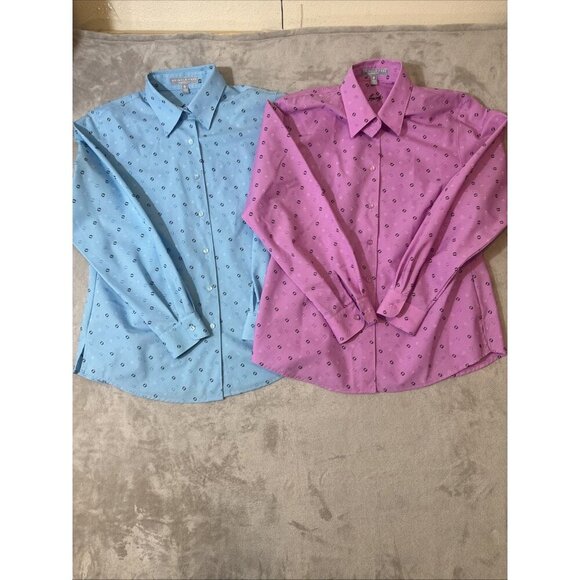 Foxcroft Women’s Size 8 Shirt Lot Pink Blue Polka Dot Long Sleeve - Picture 1 of 11